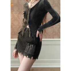 Via Pitti Vintage Destroy Cutting Washed Knit Cardigan