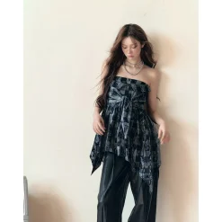 Via Pitti 2-Way Plaid Off Shoulder Tube Top Shirt