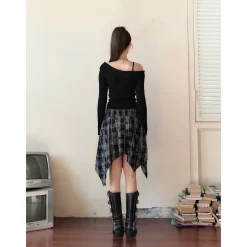 Via Pitti 2-Way Plaid Off Shoulder Tube Top Shirt