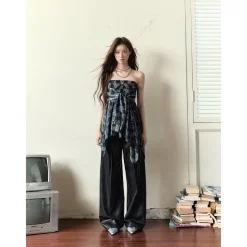 Via Pitti 2-Way Plaid Off Shoulder Tube Top Shirt