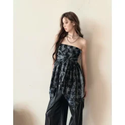 Via Pitti 2-Way Plaid Off Shoulder Tube Top Shirt
