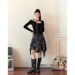 Via Pitti 2-Way Plaid Off Shoulder Tube Top Shirt