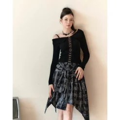 Via Pitti 2-Way Plaid Off Shoulder Tube Top Shirt