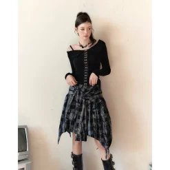 Via Pitti 2-Way Plaid Off Shoulder Tube Top Shirt
