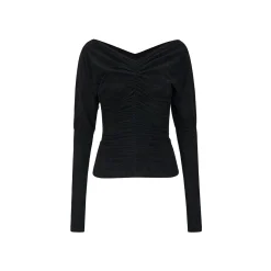 Via Pitti Wrinkled Off-Shoulder Two-Way Slim Top Black