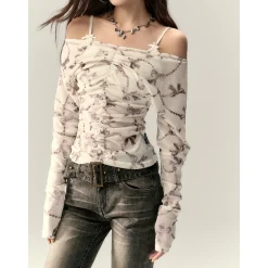 Via Pitti Wrinkled Off-Shoulder Two-Way Slim Top White