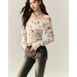 Via Pitti Wrinkled Off-Shoulder Two-Way Slim Top White