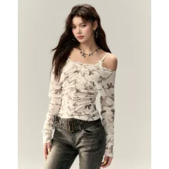 Via Pitti Wrinkled Off-Shoulder Two-Way Slim Top White