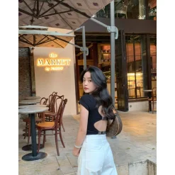 Weird Market Backless Logo Top Black