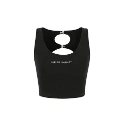 Weird Market Hollow-Out Back Knit Vest Black