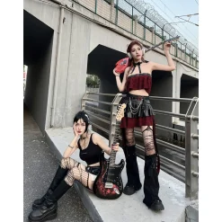 Weird Market Hollow-Out Back Knit Vest Black