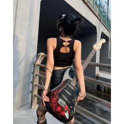 Weird Market Hollow-Out Back Knit Vest Black