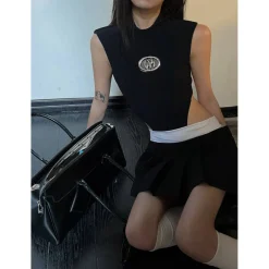 Weird Market Logo Patch Shoulder Pad Vest Top Black