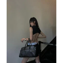 Weird Market Logo Patch Shoulder Pad Vest Top Black