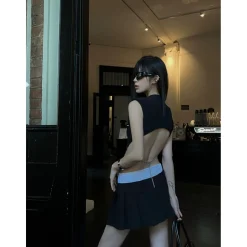 Weird Market Logo Patch Shoulder Pad Vest Top Black