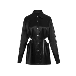 Weird Market Metal Logo Button Hollow-Out Shirt Black