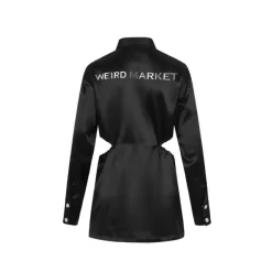 Weird Market Metal Logo Button Hollow-Out Shirt Black