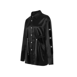 Weird Market Metal Logo Button Hollow-Out Shirt Black