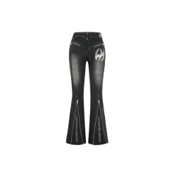 Weird Market Metal Logo Flare Jeans Black