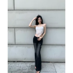 Weird Market Metal Logo Flare Jeans Black