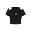 Weird Market Metal Logo Hollow Out Slim Top Black