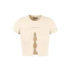 Weird Market Metal Logo Hollow-Out Knit Crop Top Beige