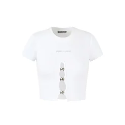 Weird Market Metal Logo Hollow-Out Knit Crop Top White