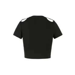 Weird Market Metal Logo Hollow Out Slim Top Black