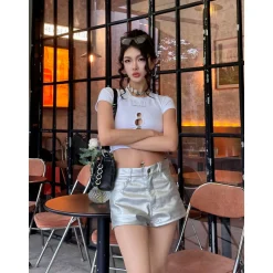 Weird Market Metal Logo Hollow-Out Knit Crop Top White