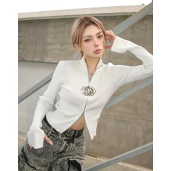 Weird Market Metal Logo Hollow-Out Knit Top White