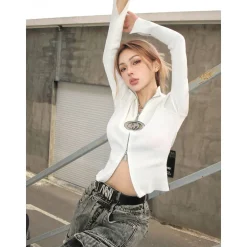 Weird Market Metal Logo Hollow-Out Knit Top White