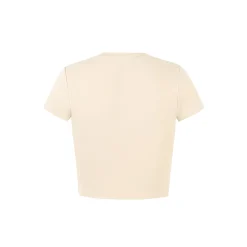 Weird Market Metal Logo Hollow-Out Knit Crop Top Beige
