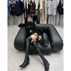 Weird Market Metal Logo Hollow-Out Knit Top Black