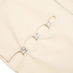 Weird Market Metal Logo Hollow-Out Knit Crop Top Beige