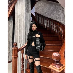Weird Market Metal Logo Hollow-Out Knit Top Black