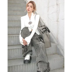 Weird Market Metal Logo Hollow-Out Knit Top White