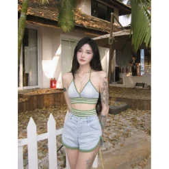 Weird Market Striped Sports Bra Top Blue