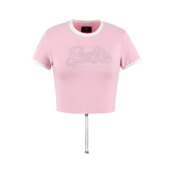 Weird Market X Barbie Rhinestone Logo Slim Tee Pink