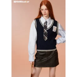 Wildshadow Color Blocked Twisted Knit Vest Navy