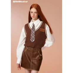 Wildshadow Color Blocked Twisted Knit Vest Brown
