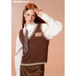 Wildshadow Color Blocked Twisted Knit Vest Brown