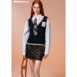 Wildshadow Color Blocked Twisted Knit Vest Navy
