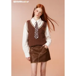 Wildshadow Color Blocked Twisted Knit Vest Brown