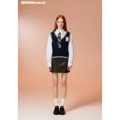 Wildshadow Color Blocked Twisted Knit Vest Navy