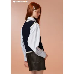 Wildshadow Color Blocked Twisted Knit Vest Navy