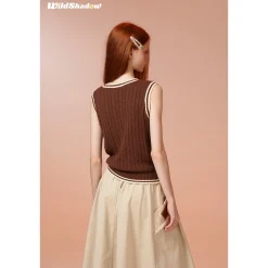 Wildshadow Color Blocked Twisted Knit Vest Brown