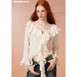 Wildshadow Falbala Irregular Cutting Top Cream