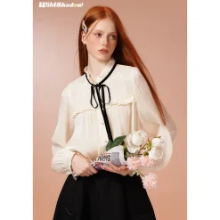 Wildshadow Lace Collar Pearlised Wave Sleeve Shirt
