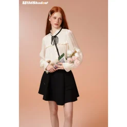 Wildshadow Lace Collar Pearlised Wave Sleeve Shirt