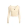 Wildshadow Metal Heart V-Neck L/S Slim Top Cream
